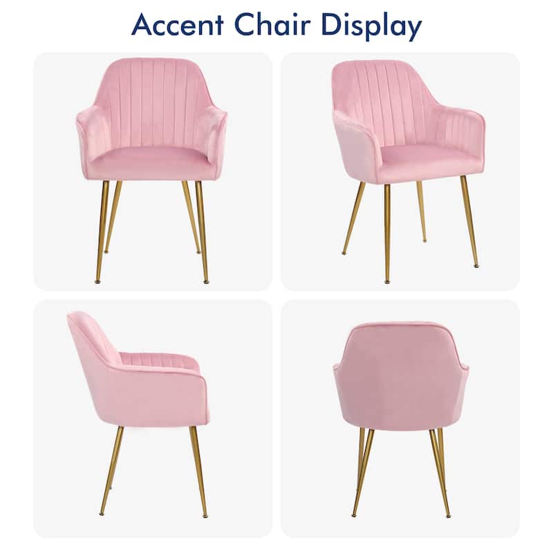 Velvet Accent Dining Chairs with Gold Metal Legs Set of 2