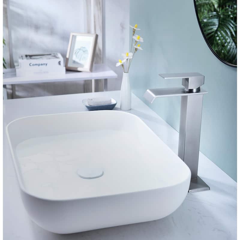 Waterfall Bathroom Sink Single Handle Faucet with Pop Up Drain, No Overflow, Corrosion and Rust Resistant