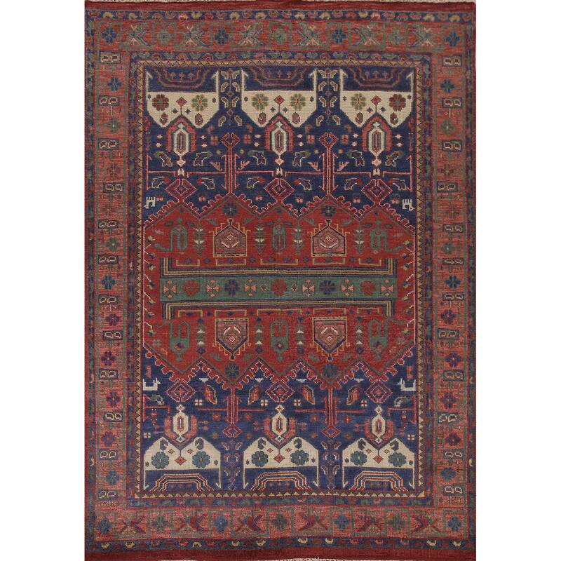 Red & Blue Sirjan Oriental Area Rug Hand-knotted Wool Carpet - 8'0"x 10'1"