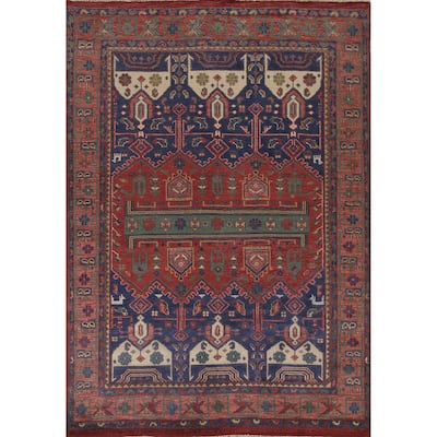 Red & Blue Sirjan Oriental Area Rug Hand-knotted Wool Carpet - 8'0"x 10'1"
