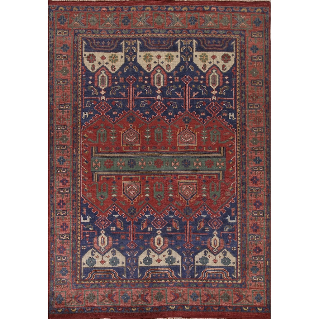 Red & Blue Sirjan Oriental Area Rug Hand-knotted Wool Carpet - 8'0"x 10'1"
