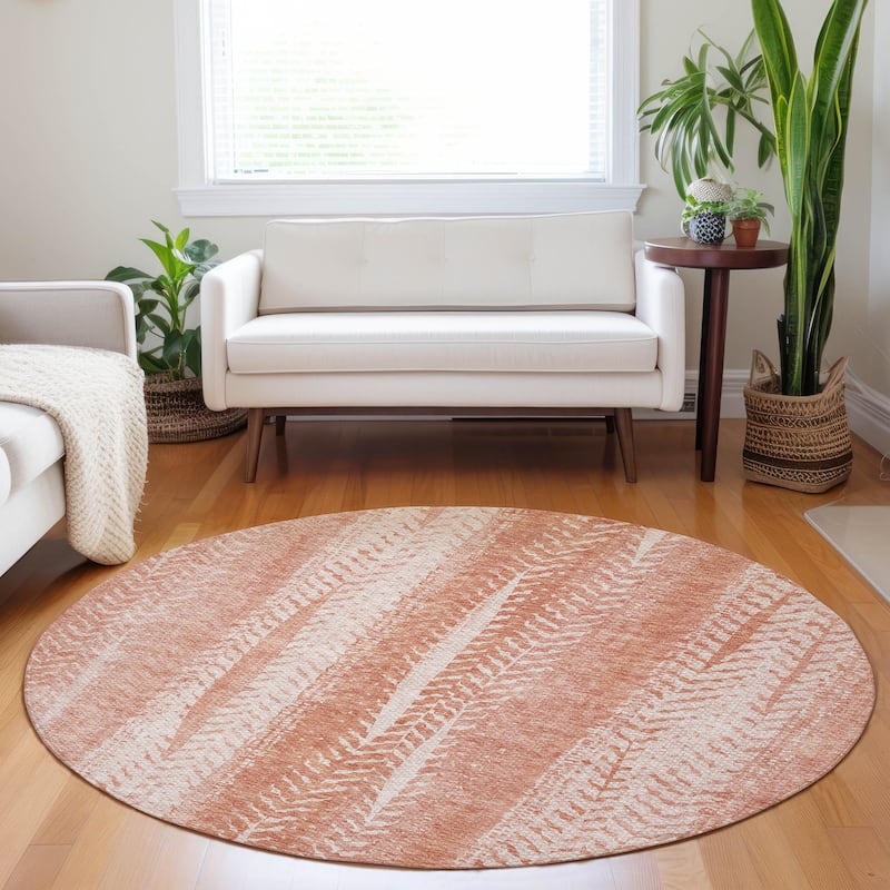 Machine Washable Indoor/ Outdoor Chantille Modern Imprints Rug - Coral - 8' x 8'