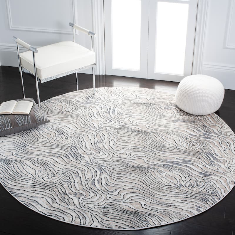 SAFAVIEH Lagoon Lynnette Modern Abstract Rug - 6'7" Round - Ivory/Grey