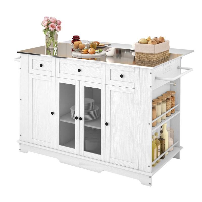 Moasis Kitchen Island with Stainless Steel Top & Power Outlet