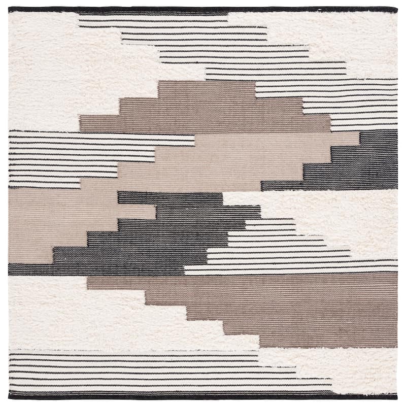SAFAVIEH Handmade Kenya Margrith Modern Tribal Wool Rug - 8' Square - Black/Ivory