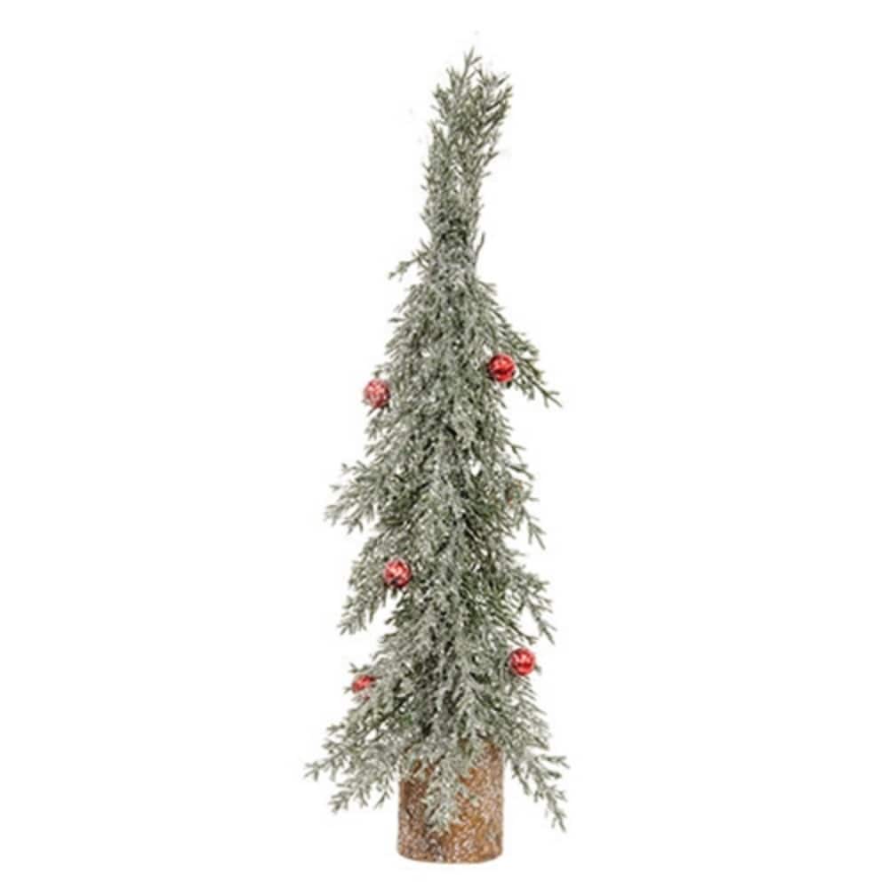 Winter Frost Pine Tree with Red Baubles Tabletop Decoration