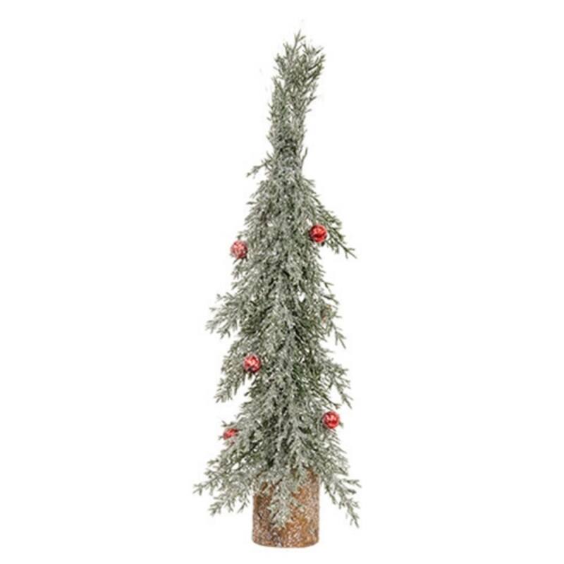 Winter Frost Pine Tree with Red Baubles Tabletop Decoration