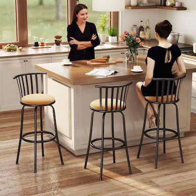 Homy Casa Brown Swivel Counter Height/Bar Height Stools with Cushioned Seat -For Kitchen Islands and Home Bars - N/A