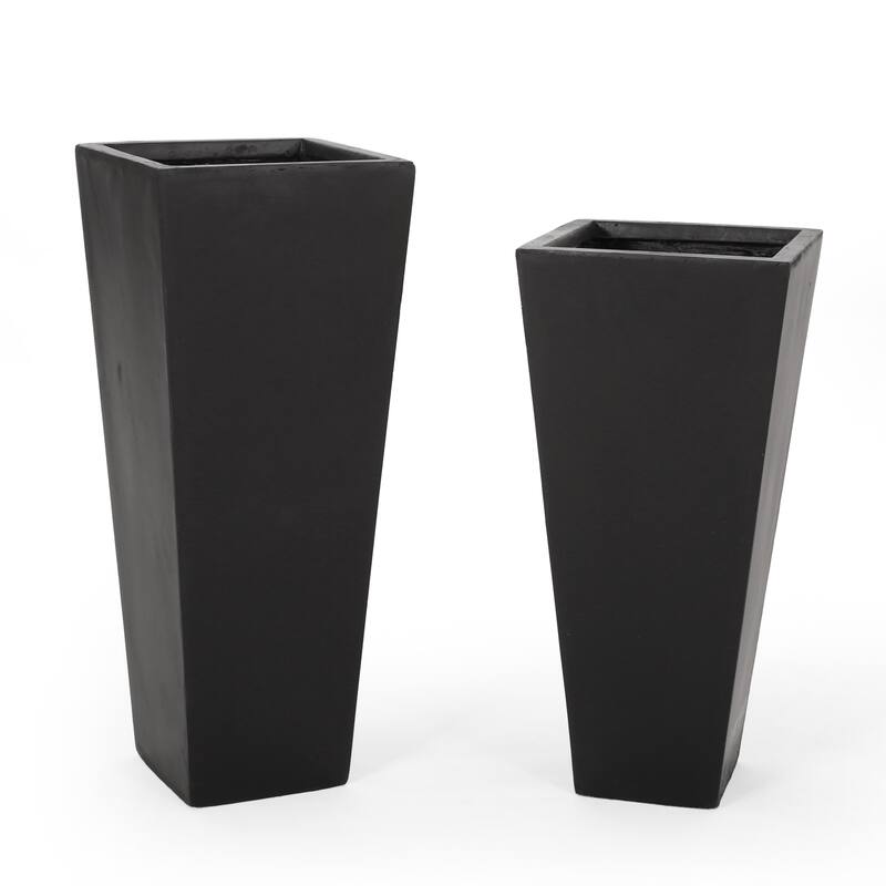 Ella Outdoor Modern Large and Medium Cast Stone Planter Set by Christopher Knight Home