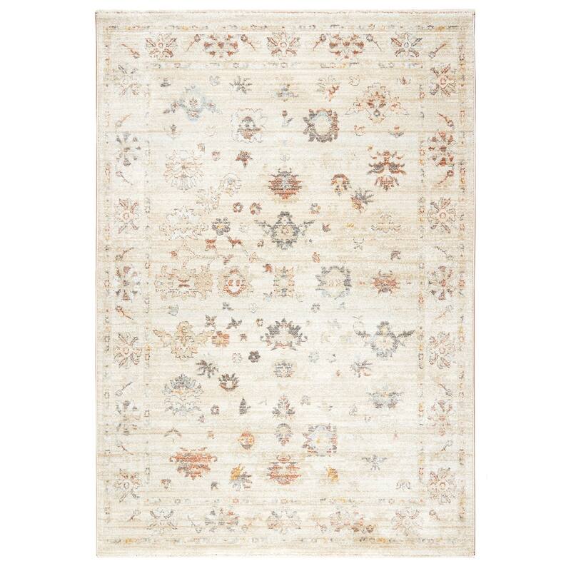 Terra by Obeetee Umbria Floral Beige Rug - 2'2" x 7'6" - Natural/Criss Cross - 2'2" x 7'6"