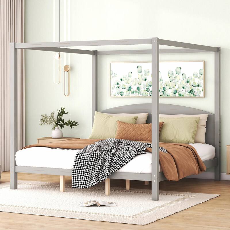 King Size Canopy Bed with Headboard and Support Legs
