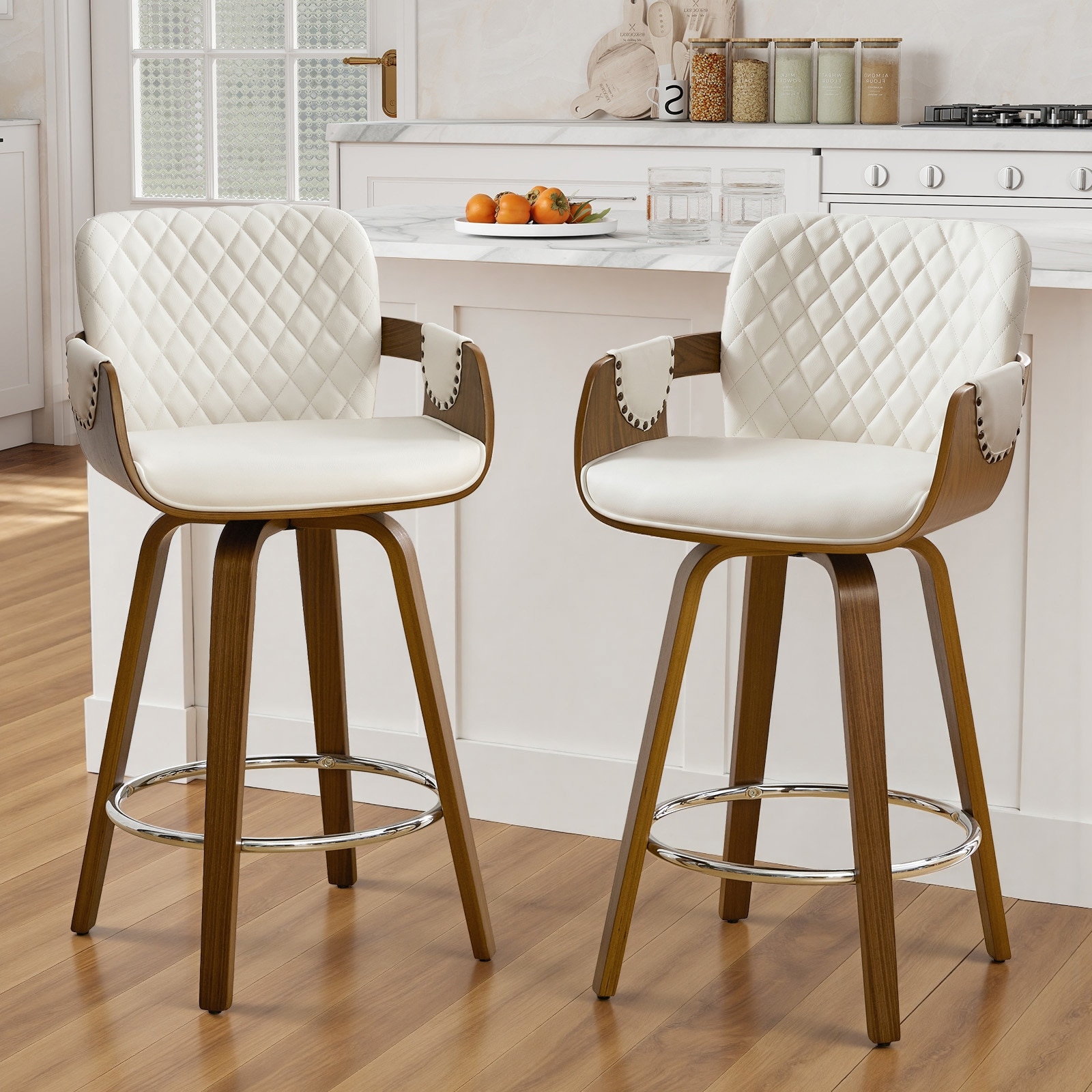 26-Inch Upholstered Swivel Counter Height Bar Stool with Armrests - 36.6"H x19.5"W x 21.3"D
