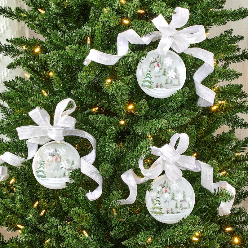 5.5" Glass Disk Winter Scene Ornament Set of 3