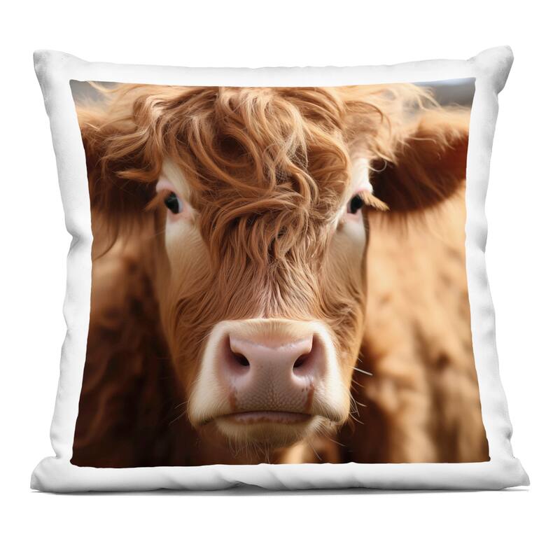 Stupell Close Up Furry Cow Portrait Decorative Printed Throw Pillow Design by Heidi Kuntz - Accent - Polyester - Brown - Single