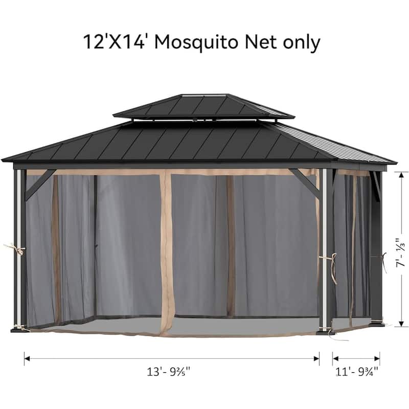 12' x 14', Outdoor Gazebo Mosquito Nettings with Double Zipper, Replacement for Patio Canopy, Garden (Mosquito Net Only)