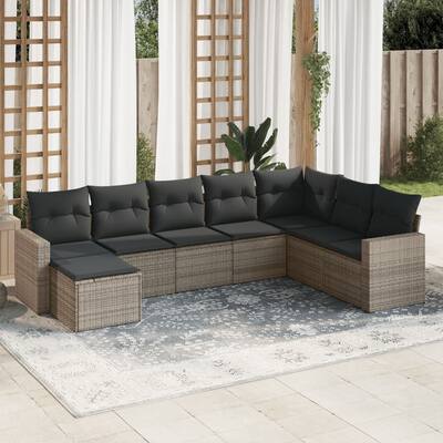 vidaXL Garden Sofa Set Grey PE Rattan, Powder-Coated Steel 8 Piece - 21.7 x 21.7 x 14.6