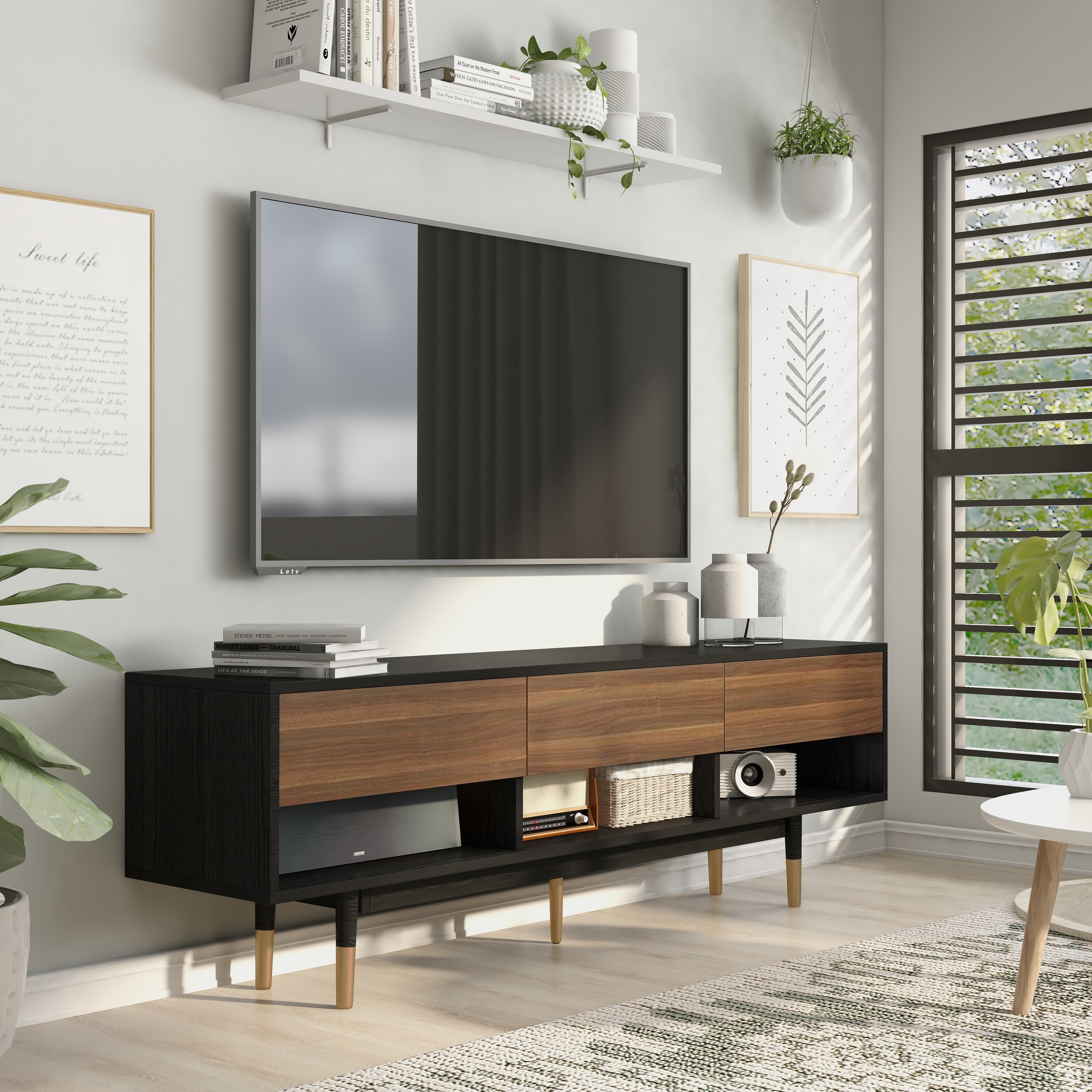 Carson Carrington Uddvide Mid-Century Modern 71-inch Black 3-Shelf TV Console