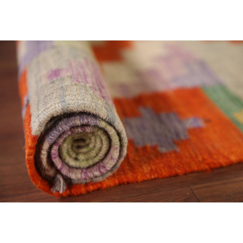 Geometric Kilim Area Rug Reversible Flatweave Foyer Wool Carpet - 3'4"x 5'0"