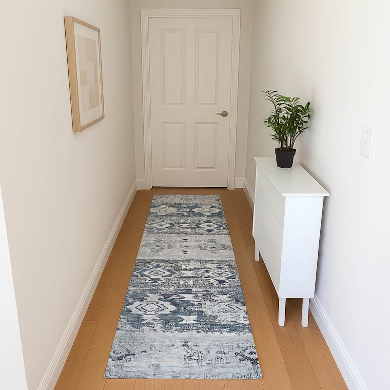 Premium Washable Super Soft Global Icon Mayfield Rug - Blue - 2'3" x 7'6"