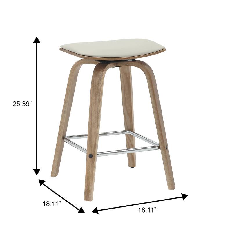 Pelya Leather Swivel Square Counter Stool with Wood Legs and Chrome Footrest for Kitchen Island or Dining Area Set of 2
