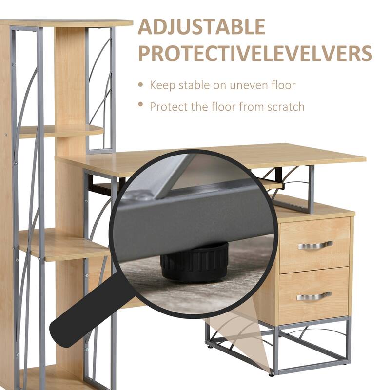 Modern Computer Desk with 4-Tier Bookshelf