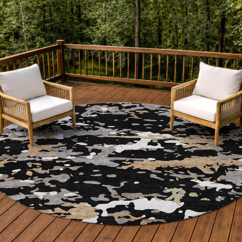 Machine Washable Indoor/ Outdoor Modern Calhan Chantille Rug - Black - 8' x 8'