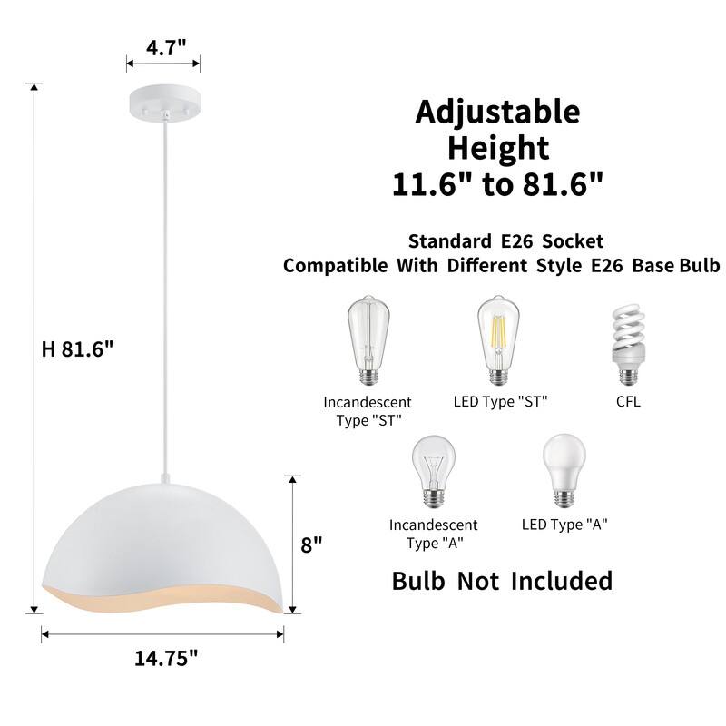 KAWOTI Modern Pendant Light with Metal Shade(Max H81.6")
