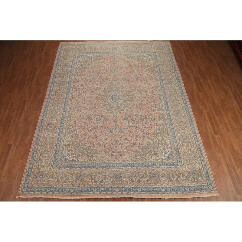 Hand Knotted Oriental 100% Wool Carpet Traditional Floral Pink Mashad Area Rug - 12' 7'' X 9' 6''