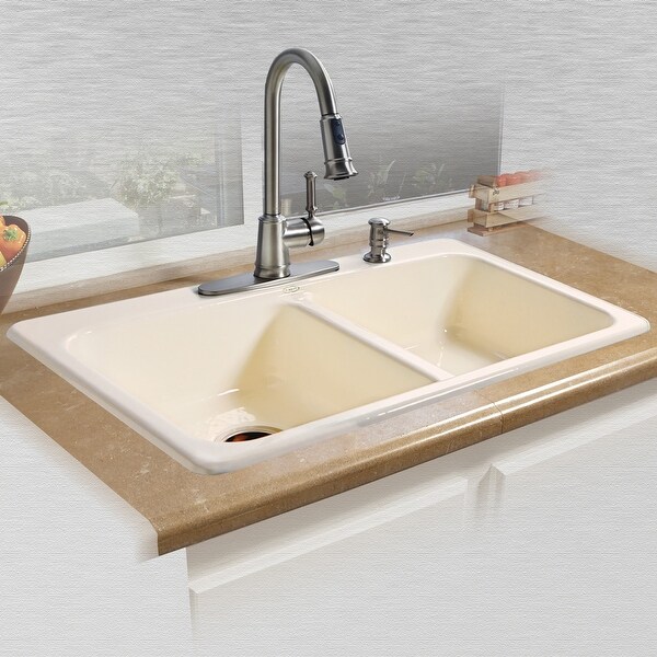 Shop Miseno MCI25-4TM 33" Double Basin Drop In Cast Iron ...