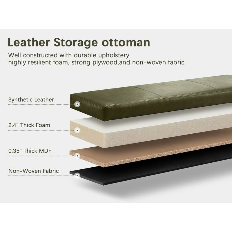 50.3" x 17.50" x 18" Upholstered Rectangular Storage Ottoman-Faux Leather