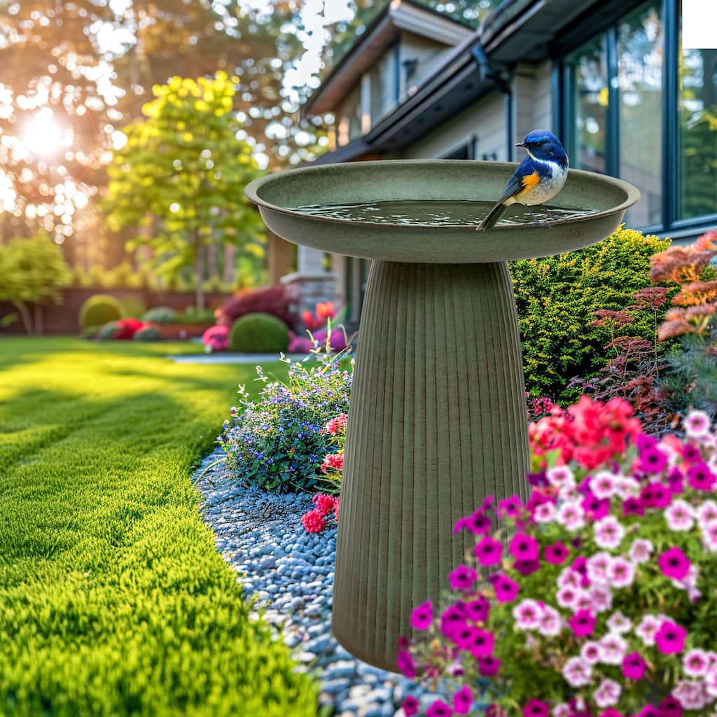 Sunnydaze Gleeful Garden Metal Outdoor Bird Bath - UV-Resistant Finish