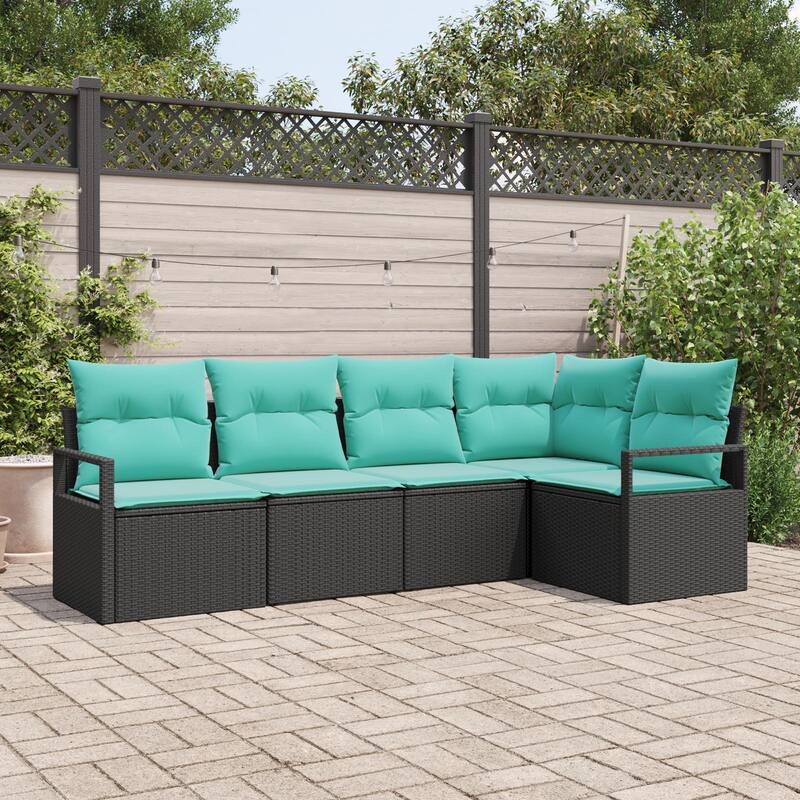 vidaXL 5/6 Garden Sofa Set with Cushions Black/Brown/Grey Poly Rattan - 91.3 x 48 x 27.2 - Black without table