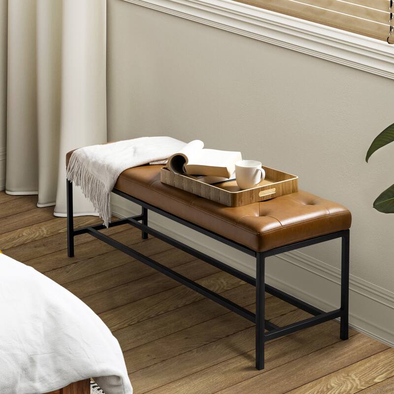 Horst 50 in.W Contemporary Upholstered Bench with Metal Legs by HULALA HOME - Camel
