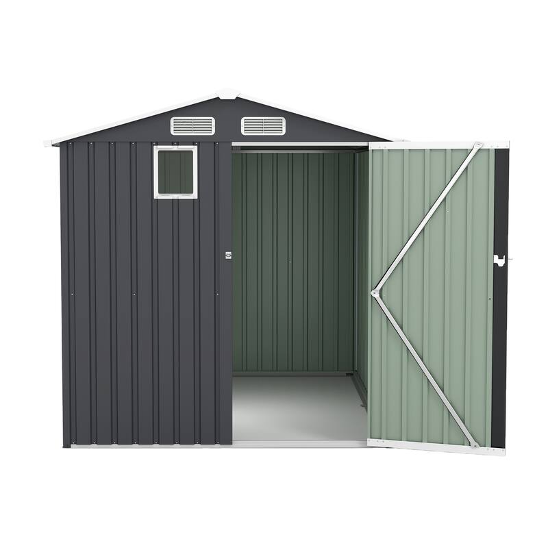 6x8FT Dark Grey Outdoor Steel Storage Shed with Lockable Doors