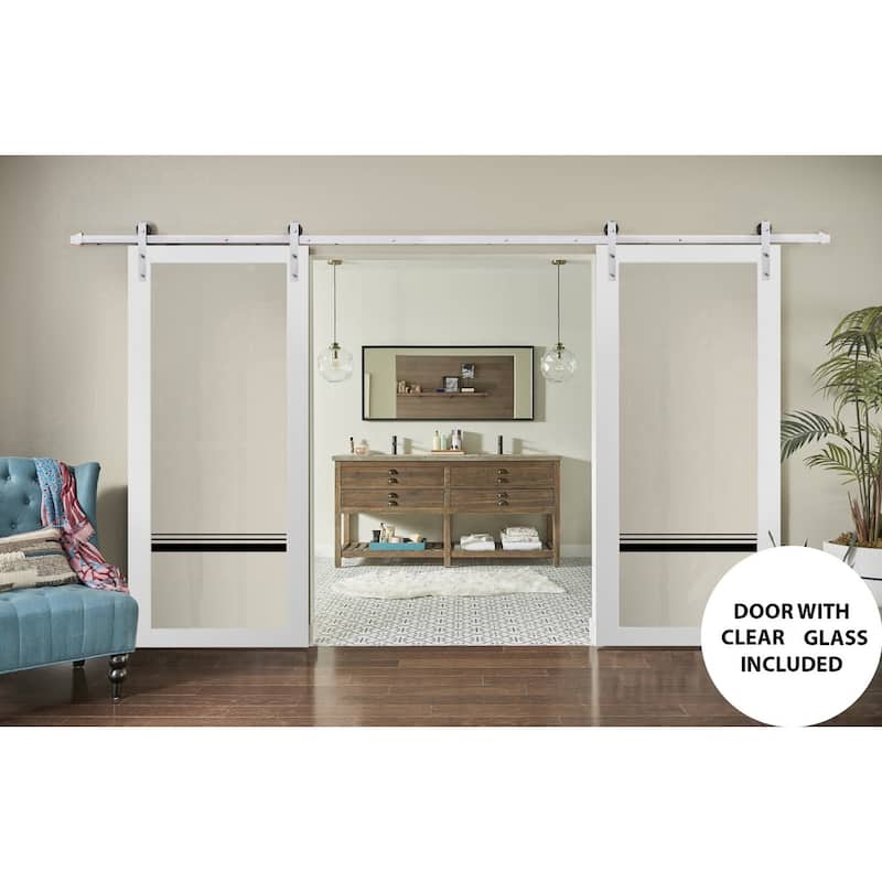 Sturdy Double Barn Door 36 x 80 Lucia 2666 White Silk Clear Glass 13FT