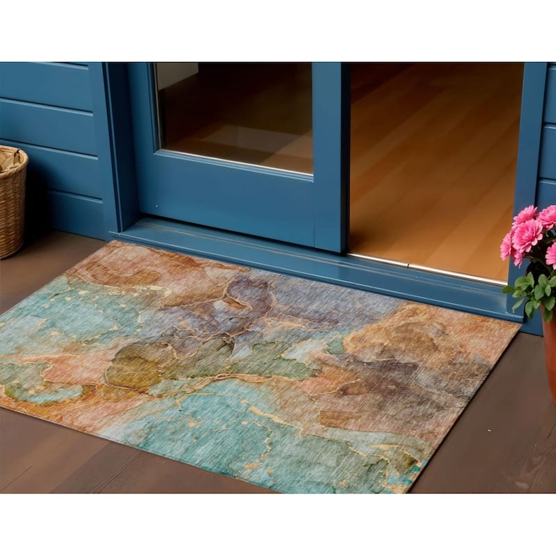 HomeRoots Abstract Transitional Rectangle Outdoor Rug - 3' x 5'
