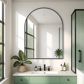 Modern Black Metal Framed Arched Wall Mirror Bathroom Vanity Mirror ...