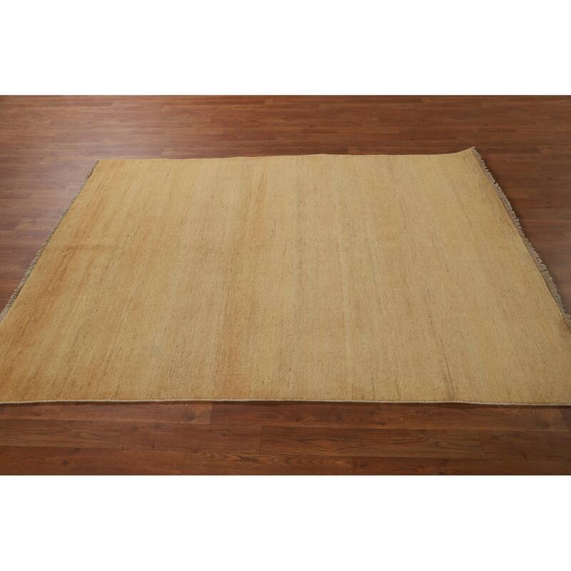 Gold Striped Modern Gabbeh Oriental Rug Handmade Wool Carpet - 4'10"x 6'6"