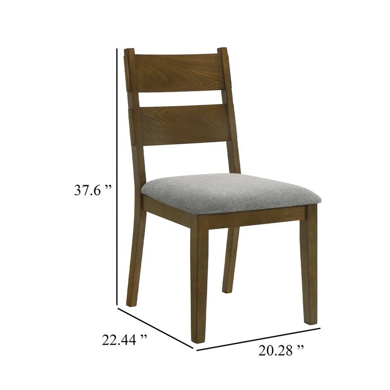 Dining Chair Set of 2, Gray Padded Fabric Seat, Brown Wood Legs