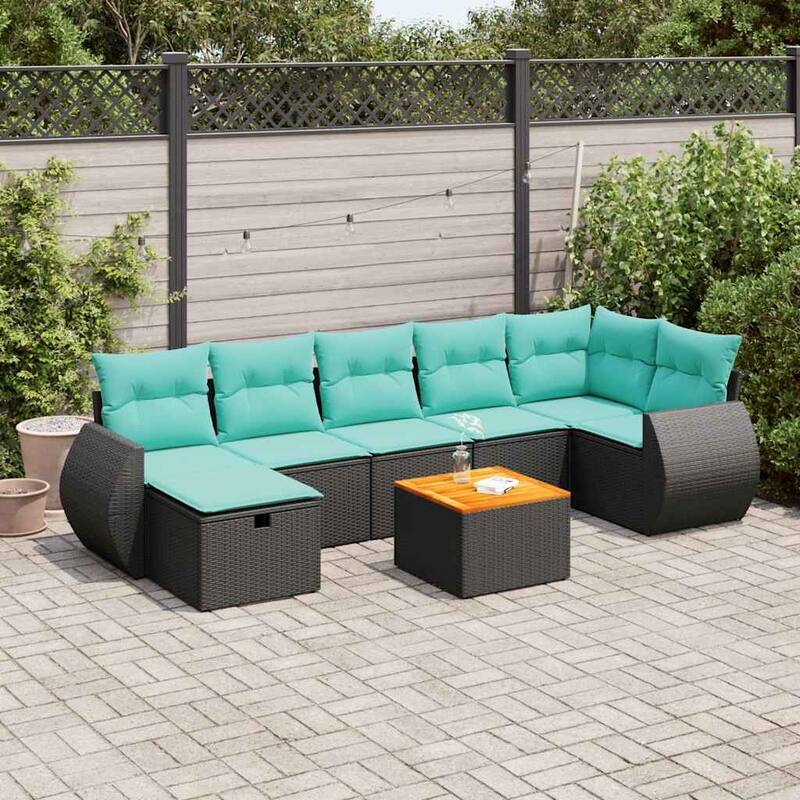 vidaXL Patio Sofa Set with Cushions Modular Lounge Set 8 Piece Poly Rattan - 21.7 x 24.4 x 27.2