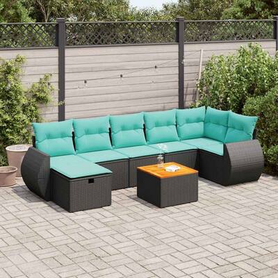 vidaXL Patio Sofa Set with Cushions Modular Lounge Set 8 Piece Poly Rattan - 21.7 x 24.4 x 27.2
