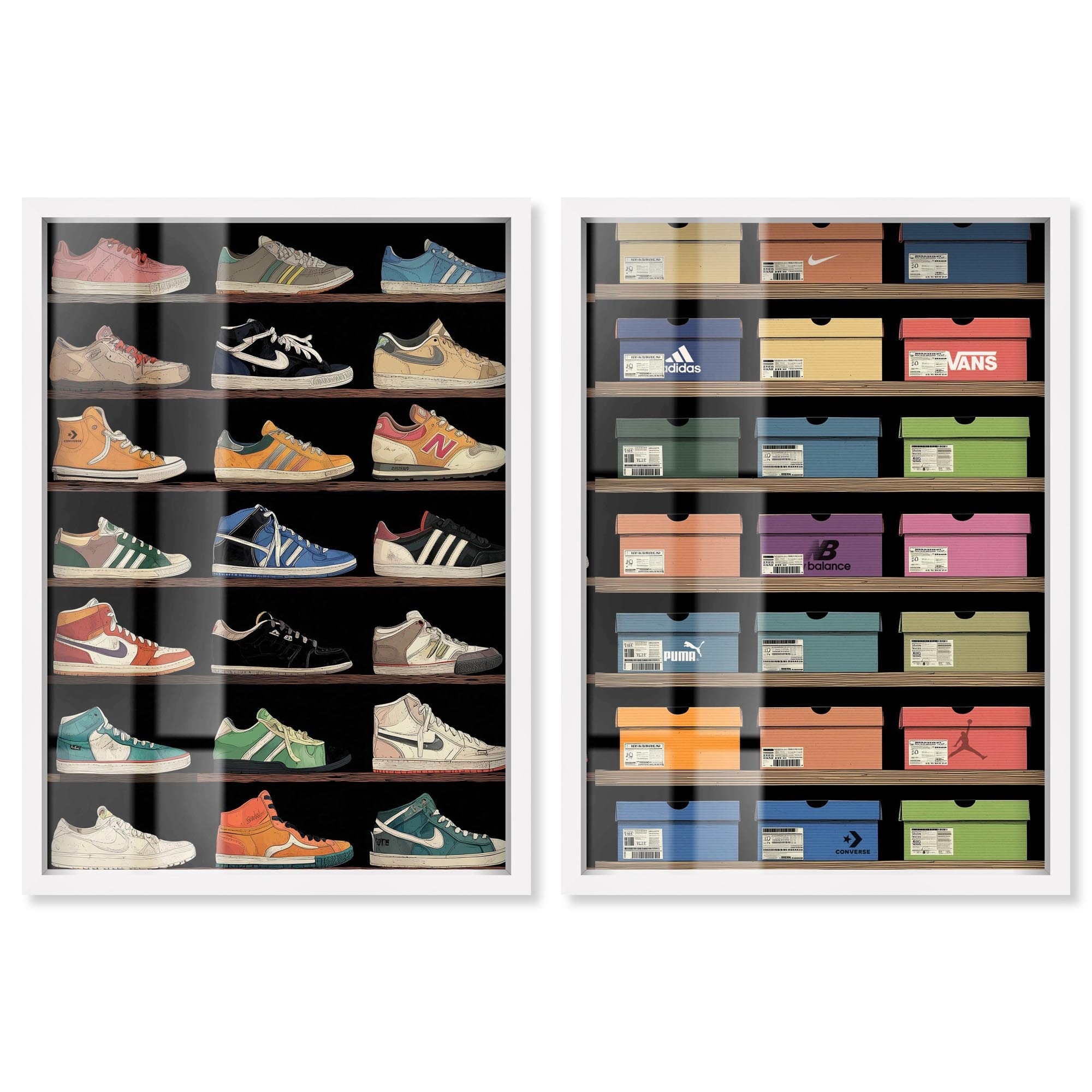 Sneaker and Shoebox Duo Glam Wall Art Shadowbox Print by Art Remedy