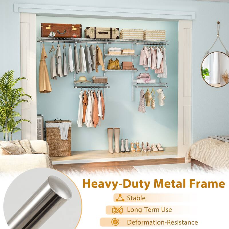 Gymax Wire Closet Organizer System Wall-mounted Adjustable Storage