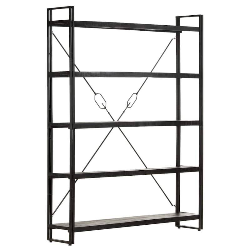 vidaXL 5-Tier Bookcase Black 55.1"x11.8"x70.9" Solid Mango Wood