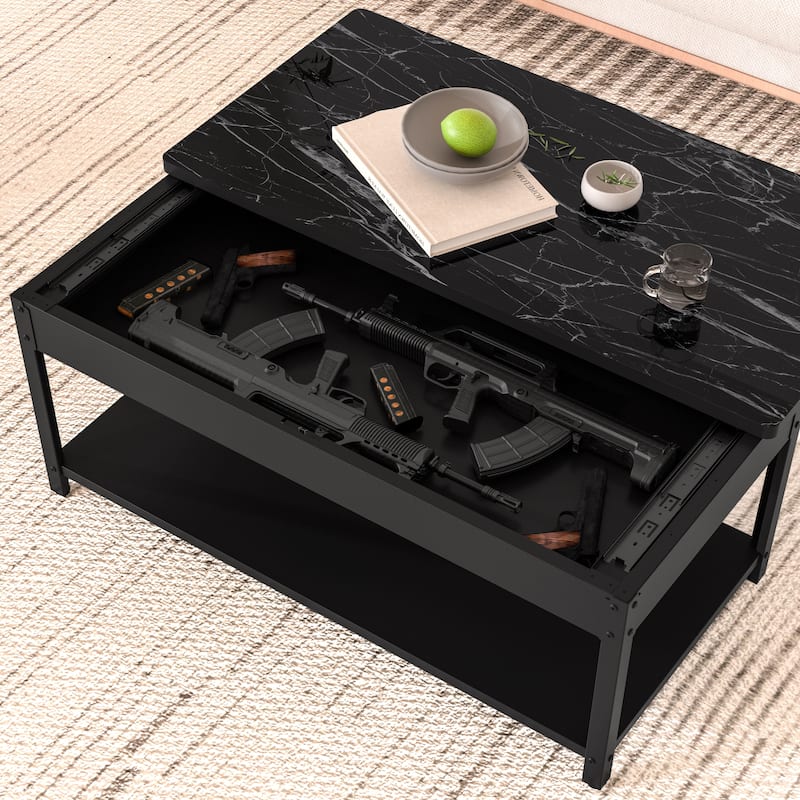 double-layer coffee table with hidden storage compartment and fingerprint lock - Living room dining tables