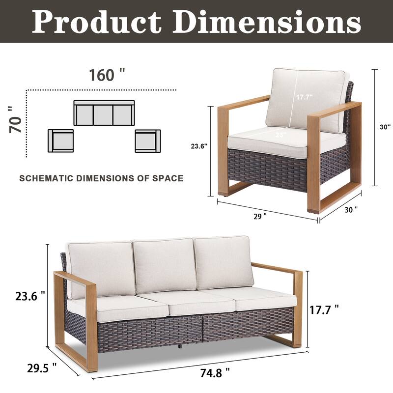Gymojoy Outdoor Wicker Patio Furniture Sofa Set