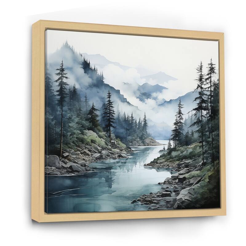 Designart "Grey Blue Minimalism Forest Reflections II" Minimalism Framed Wall Decor