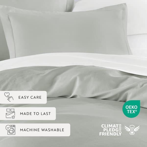 Solid Cotton Duvet Cover Set - Green Mist - Queen