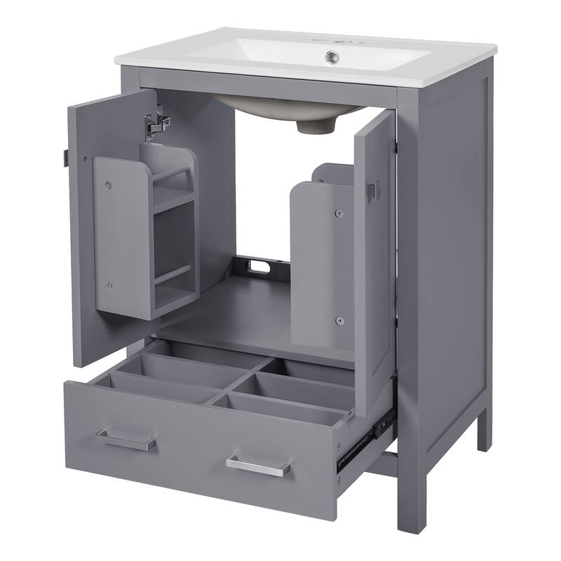 Bathroom Vanity with Sink, Multi-Functional Bathroom Cabinet, Bathroom Vanity with Door Shelf, Soft-Close Doors & 1 Drawer