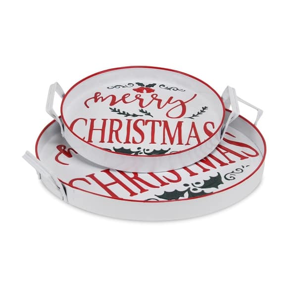 White Metal Merry Christmas Trays (Set of Two) - Overstock - 36178236